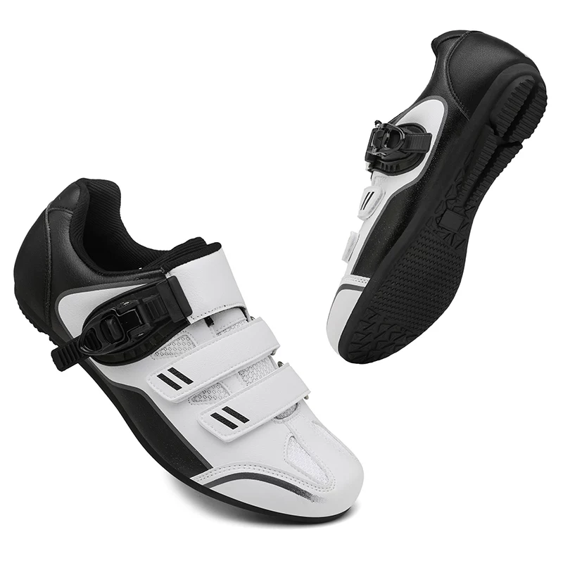 buckle velcro road cycling shoes with breathable mesh and anti-collision toe cap