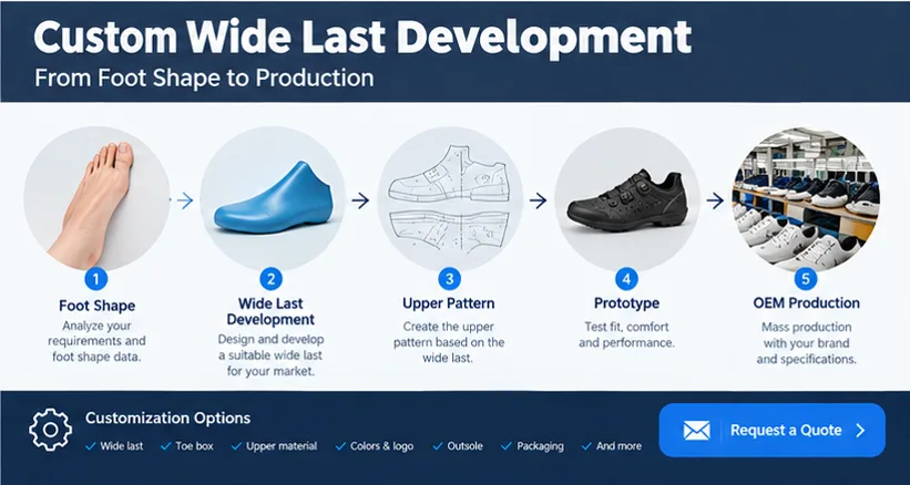 Wide Cycling Shoes for Wide Feet: How to Choose the Right Fit, Toe Box & Last 3 Custom Wide Cycling Shoe Development: From Foot Shape to Production