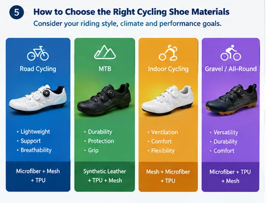 Cycling Shoe Materials Guide: Microfiber, Mesh, TPU & More 4 How to Choose the Right Cycling Shoe Materials
