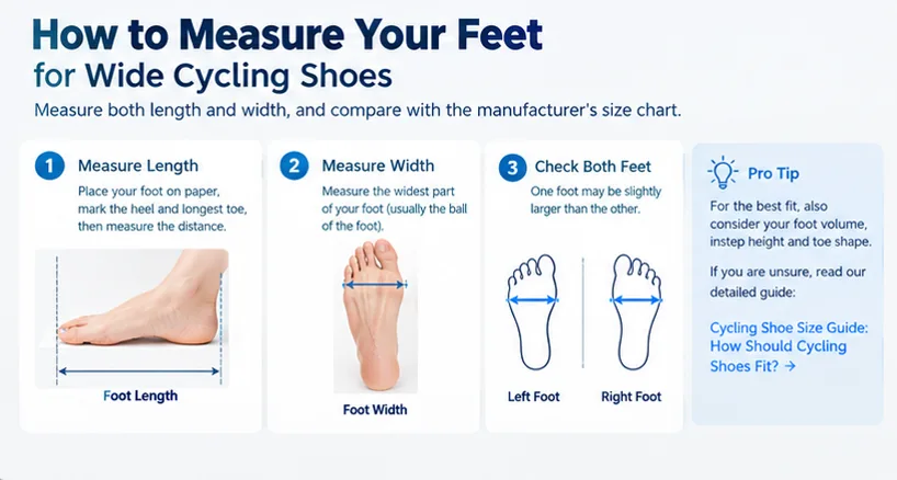 Wide Cycling Shoes for Wide Feet: How to Choose the Right Fit, Toe Box & Last 2 How to measure foot length and width for wide cycling shoes