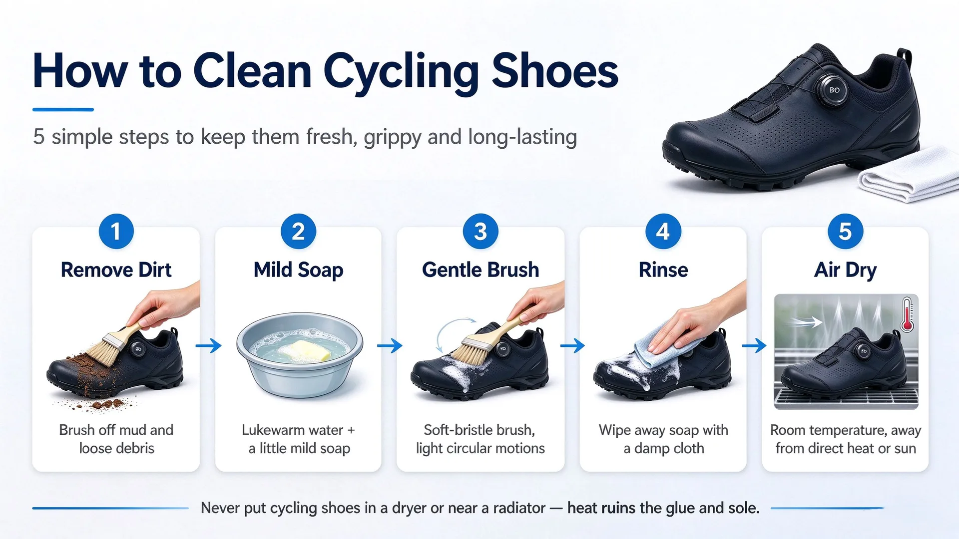 How Long Do Cycling Shoes Last? Lifespan, Wear Signs & Care Tips 2 how to clean cycling shoes step by step
